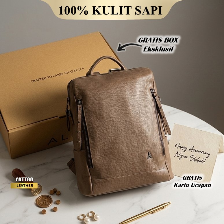 Tas Ransel Kulit Asli Wanita Original Branded 100% Premium Leather Bag - Backpack HN Muat Laptop 14 