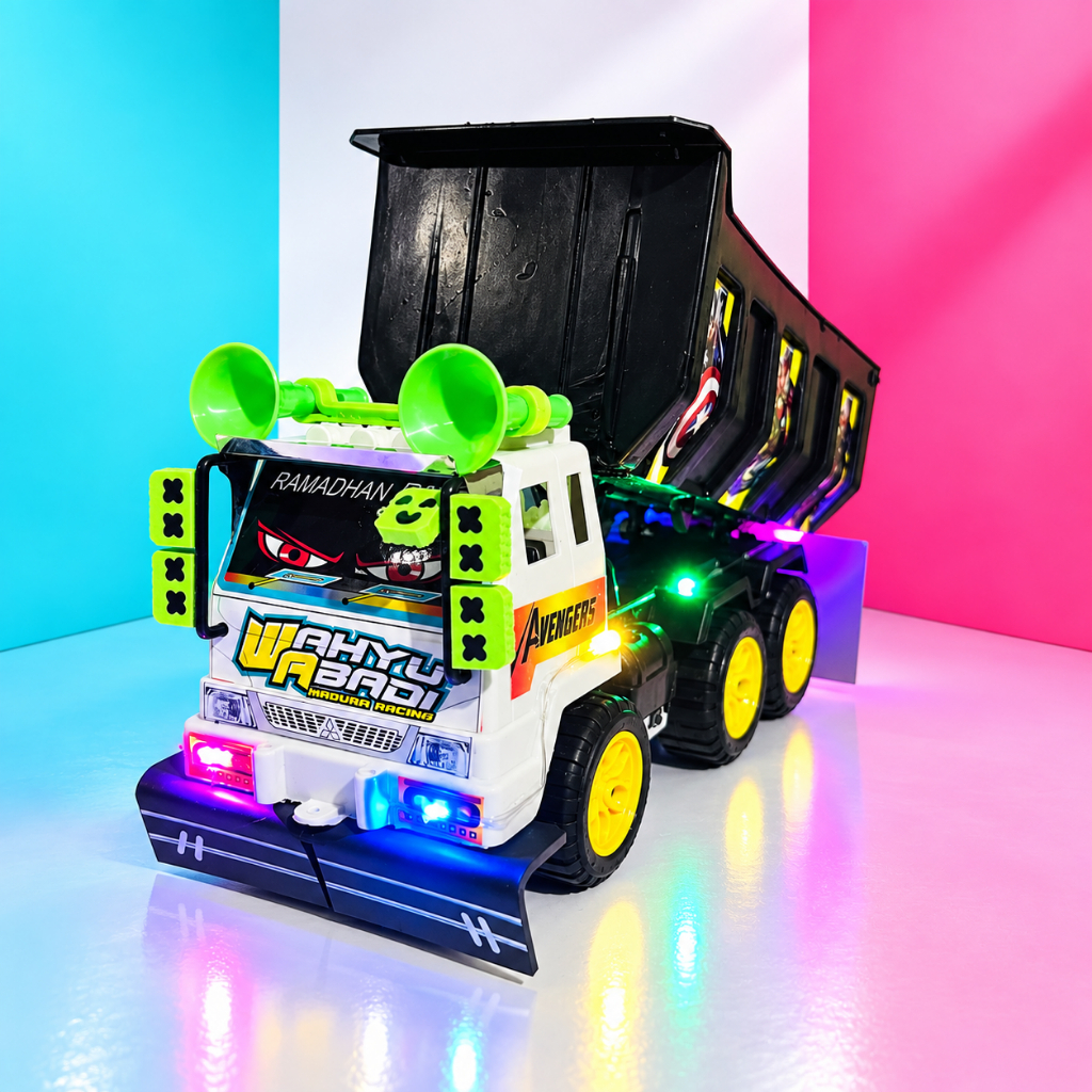 Mobil Mainan Anak Laki-laki Miniatur Truk Oleng Modif Strobo Lampu Warna Warni Muatan Pasir