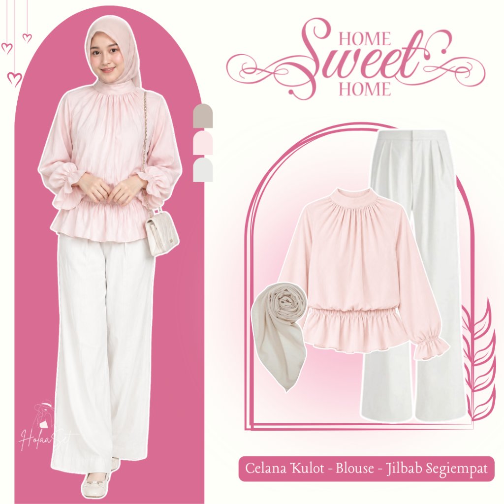OOTD Atasan Wanita Casual Lengan Panjang 3in1 (Blouse Auvi Rayon - Celana Kulot Knit - Jilbab Segi E