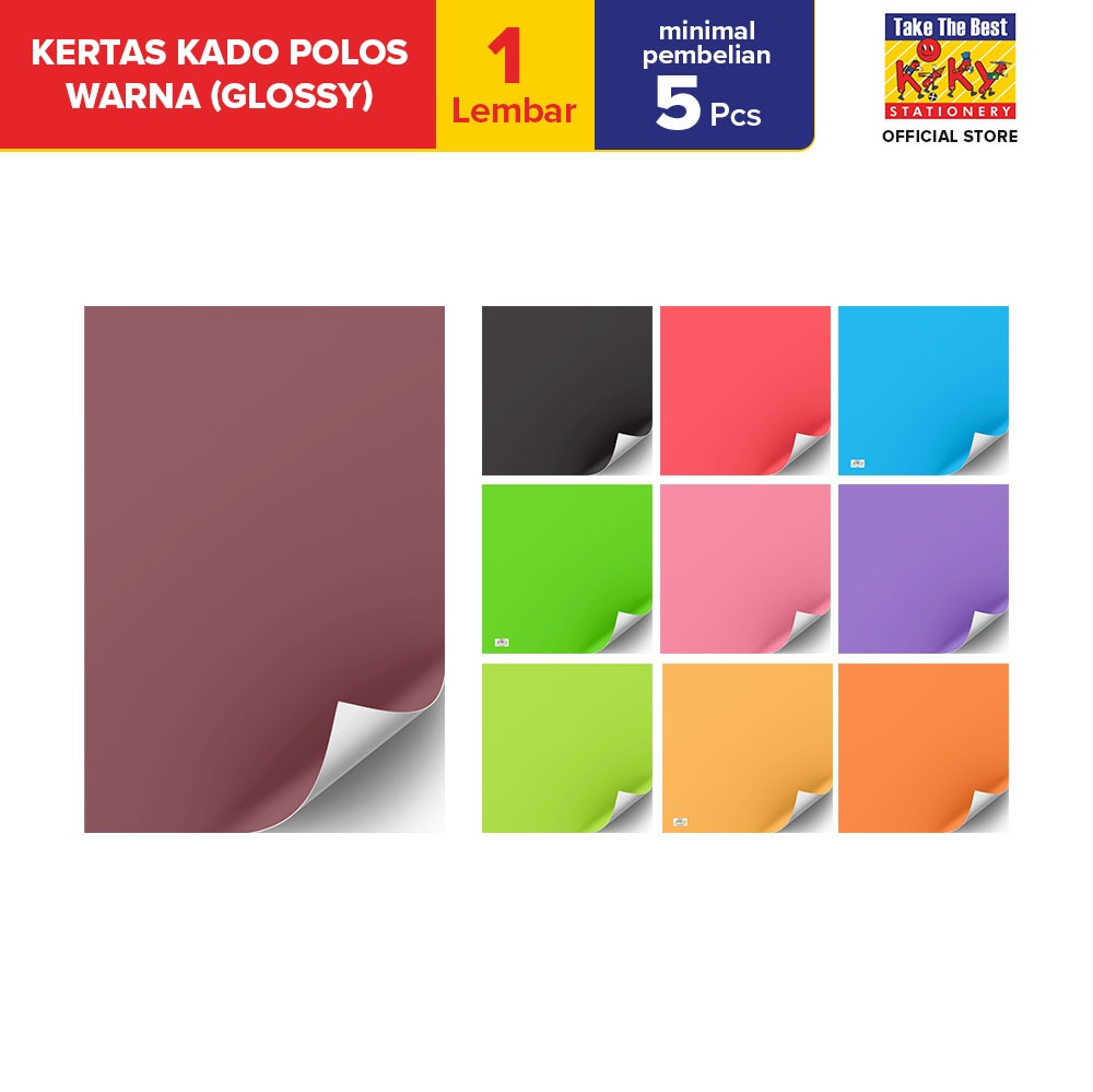 KIKY Kertas Kado Polos Warna (Glossy) - Per 1 Lembar