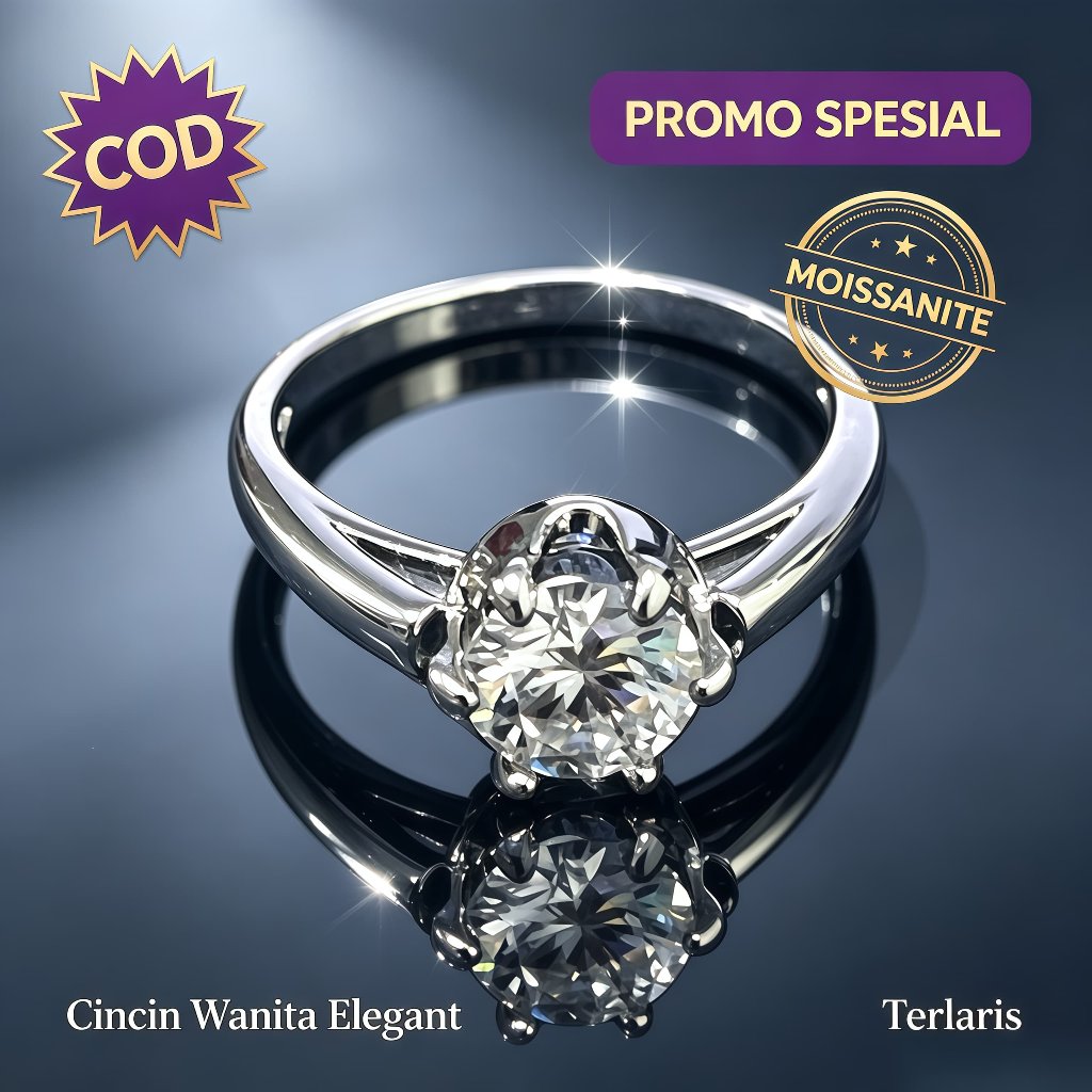 Cincin Tunangan Moissanite Cincin Couple  Cincin Wanita Double Row Ring Pasangan Anggun Fashion  Aks