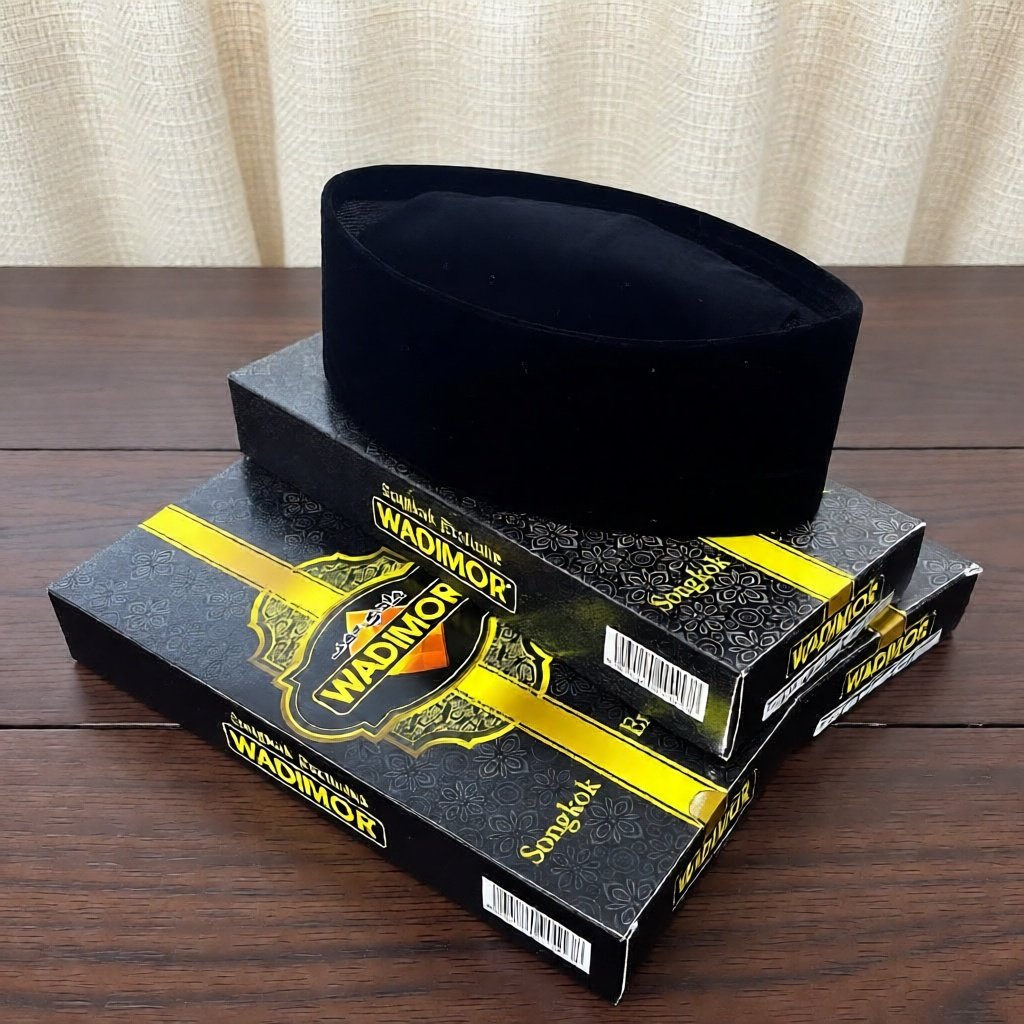 Peci Songkok WADIMOR AC Kopiah Santri Hitam Pria Muslim Anak dan Dewasa Bahan Bludru Tinggi 8 9 10