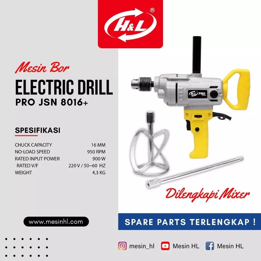 PRO H&L JSN 8016+ Mesin Bor Pengaduk Cat Semen/Mixer Bor Pengaduk Cat Semen PRO H&L