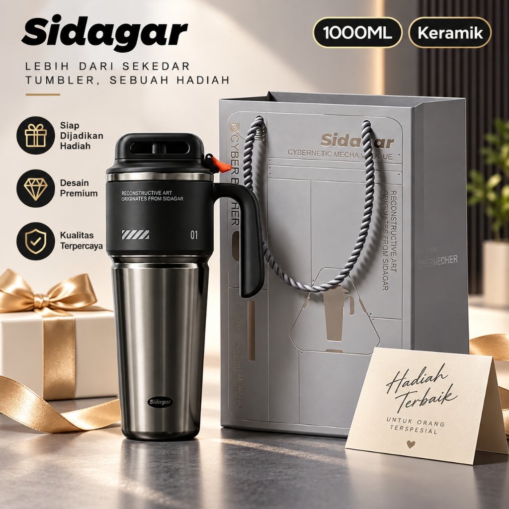 Sidagar Tumbler Cyberpunk 1000ml Botol Minum 316/Keramik Anti Bocor Tutup One Click