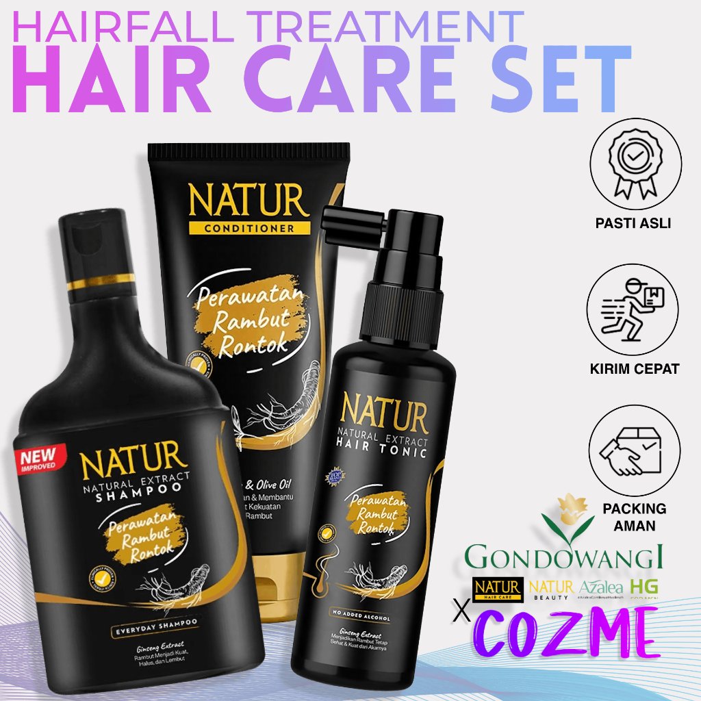 [3PCS] NATUR Gingseng Paket Rambut Rontok || Shampoo 140mL || Hair Tonic 90mL || Conditioner 160mL