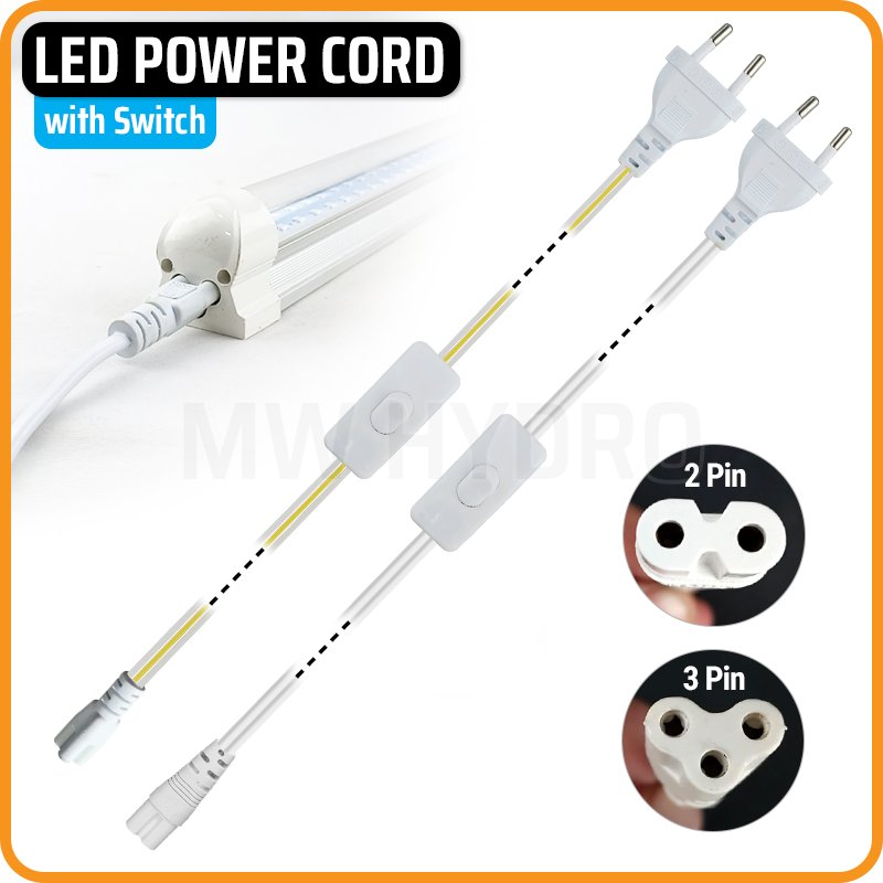 Power Cord Cable with On-Off Switch for T5 T8 LED | Kabel Colokan Lampu dengan Saklar dan Steker