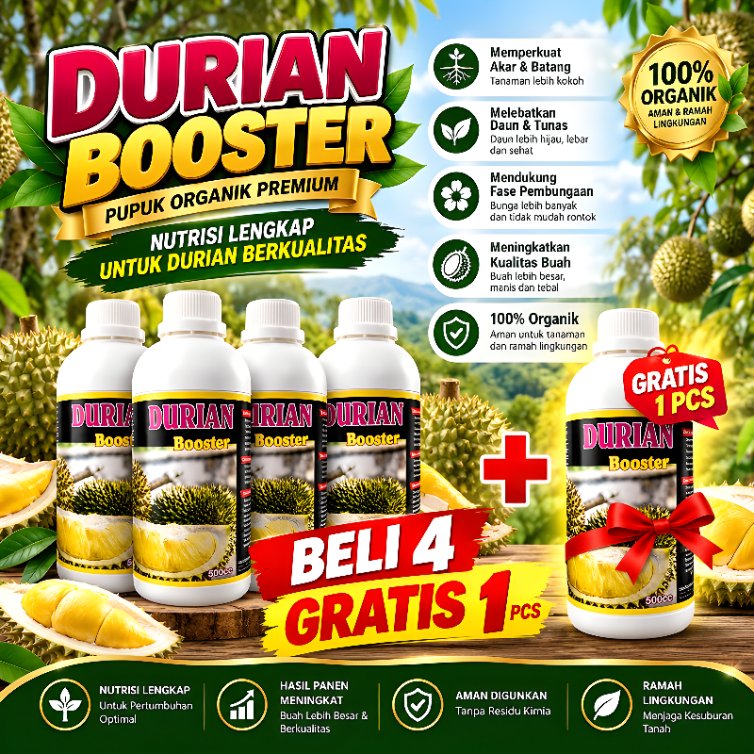 Paket Pupuk Durian Cepat Berbuah Lebat Tidak Rontok Bunga Booster Durian Montong Musaking