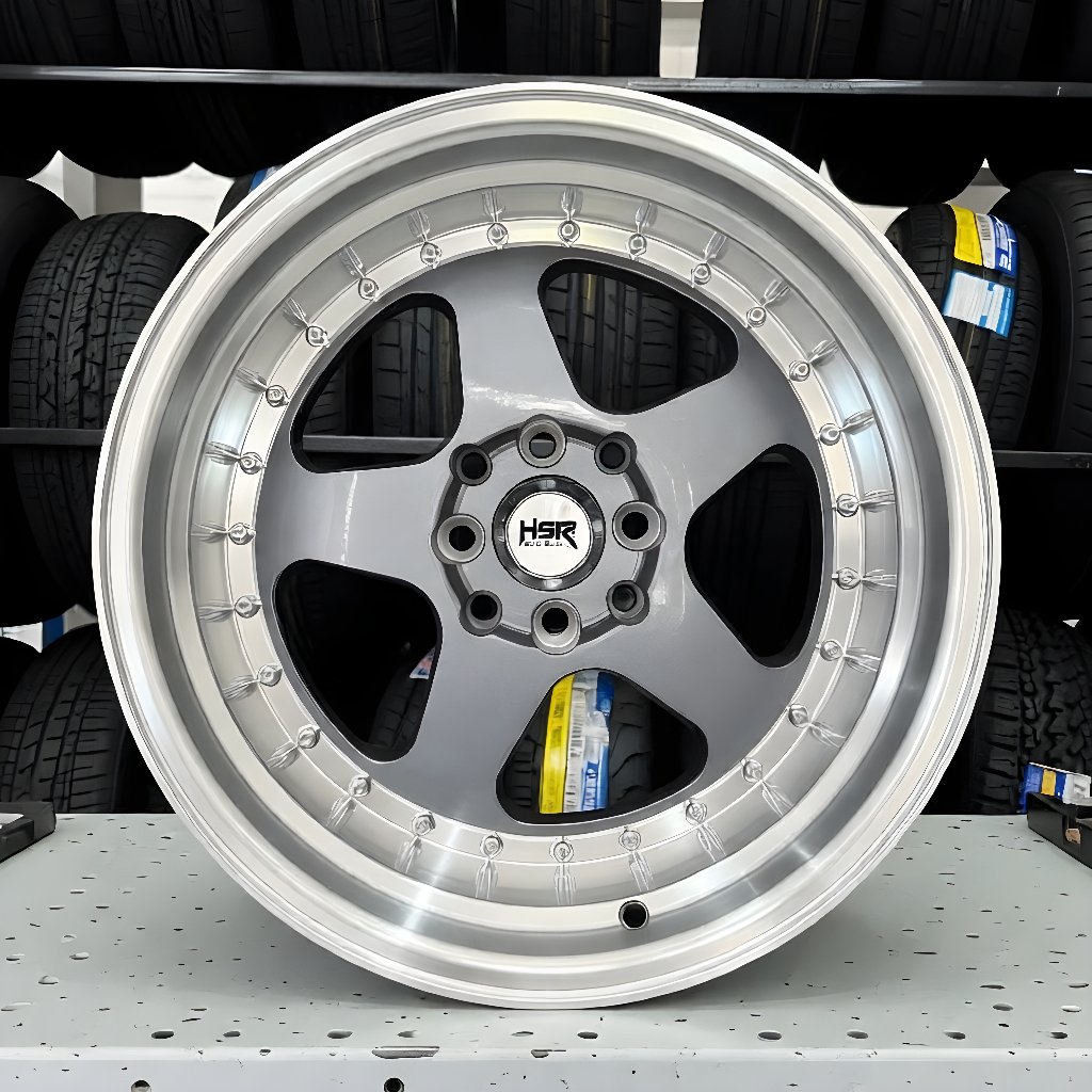 HSR WHEEL Velg Celong Lebar Tipe BURN R16X8/9 PCD 4x100/114.3 Alloy Iridium Grey