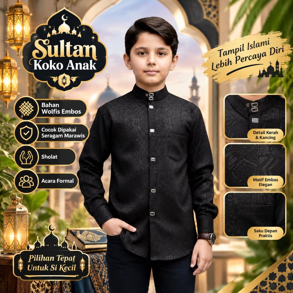 | Koko Sultan Series | Koko Sultan Anak Motif Embos - Wolfis Premium Adem & Elegan