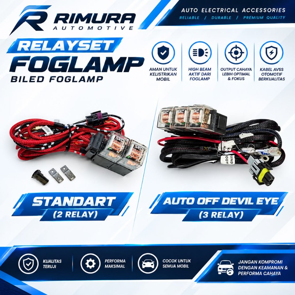 KABEL RELAY SET BILED FOGLAMP UNIVERSAL MOBIL AUTO OFF DEVIL EYE RELAY FOGLAMP MOBIL PNP