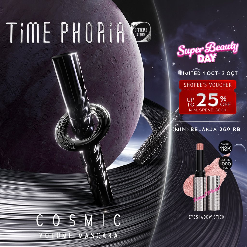 NEW LAUNCH!! TIMEPHORIA COSMIC ULTRA HOLD VOLUME MASCARA 5g All-Day Curl Lock Long-Lasting Maskara Waterproof Sweatproof Eye Make Up Black Bulu Mata Panjang Tebal Tahan Timephoria Official Store