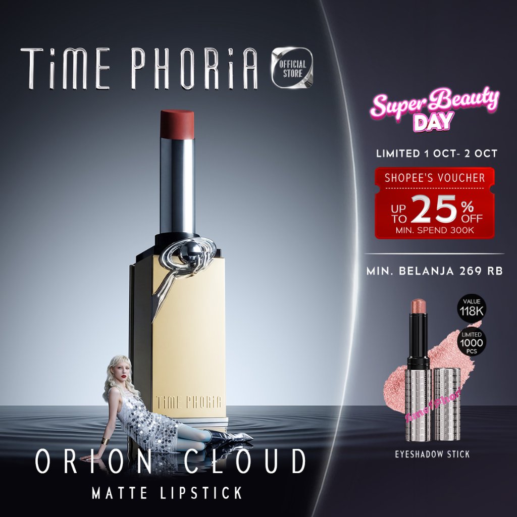 TIME PHORIA Orion Cloud Matte Intense Smooth Lipstick Matte.Tahan Lama 12 Jam Non-Sticky Non-drying Dengan Warna Intense Lip Cream Lip Vinyl Bibir Makeup TimePhoria Official Store
