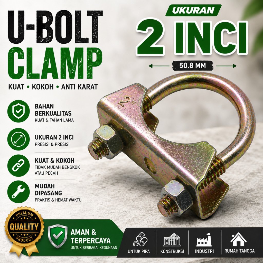 KLEM KNALPOT / KLEM U Clamp 2 Inch Klem Pipa Besi U Baut Clamp Pipa Kuat Anti Karat