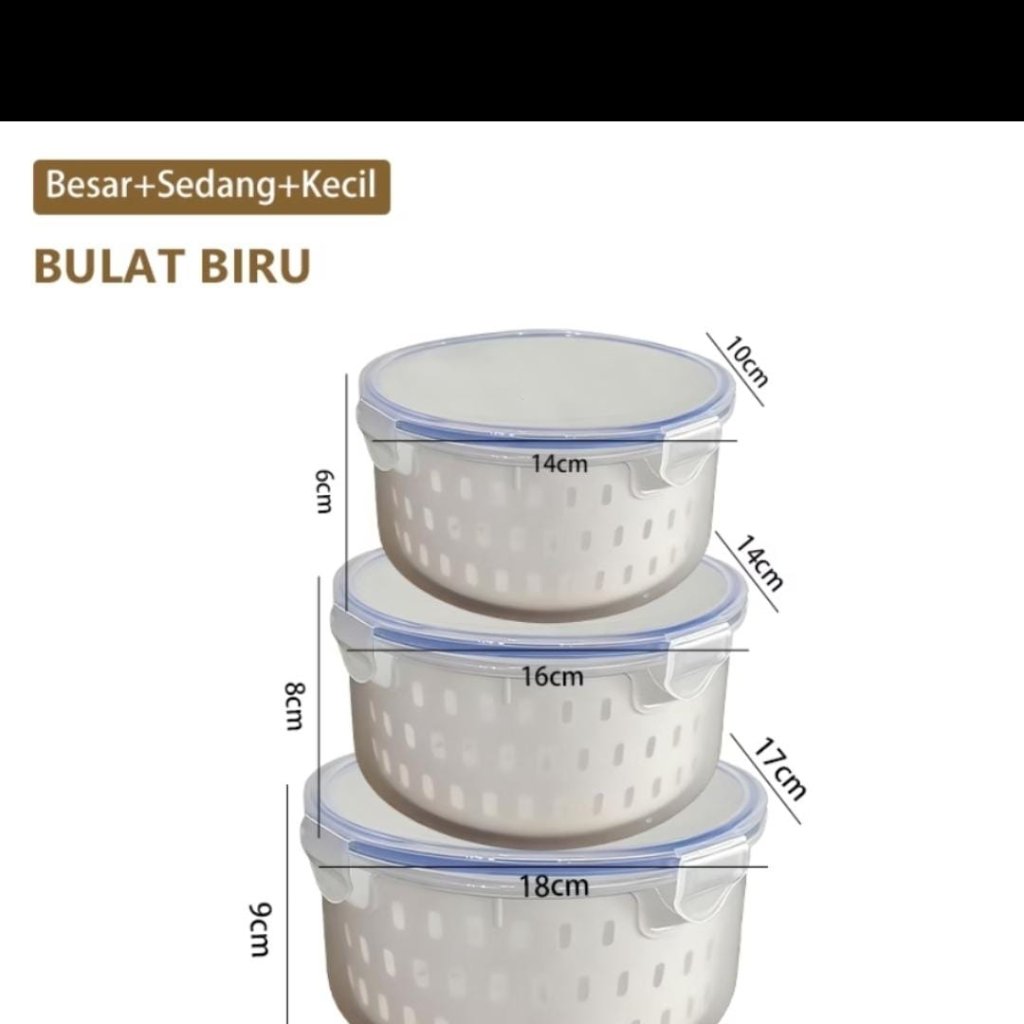 Tupperware Bulat 3in1 Penyimpan Buah Alat Cuci Buah Tempat Cuci Sayur Box Penyimpanan Makanan Multif