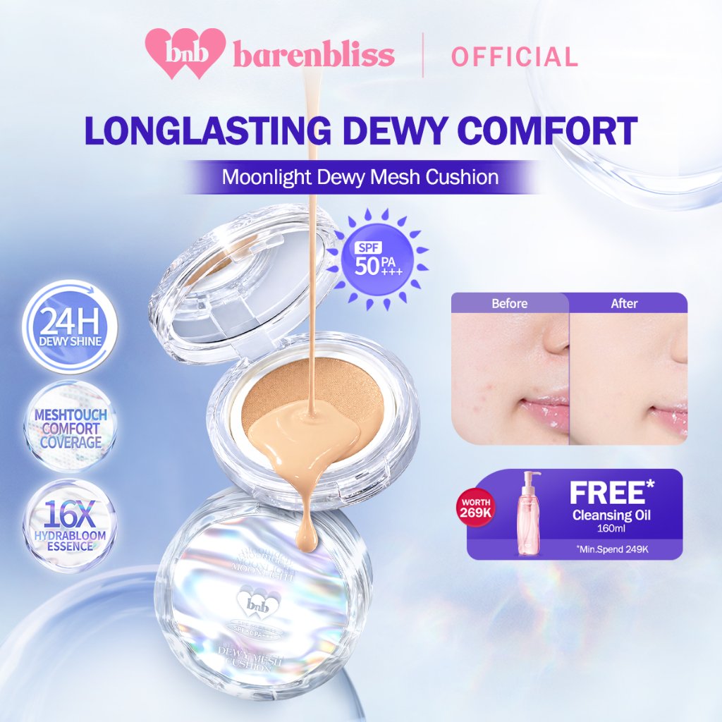 [BEST SELLING] BNB barenbliss Bloomdew Moonlight Dewy Mesh Cushion 15g Cushion Dewy SPF 50+ PA+++ Niacinamide Ringan Tahan hingga 24 jam Non Comedogenic Dermatology Tested Cream Glow Foundation Skin Tint Concealer