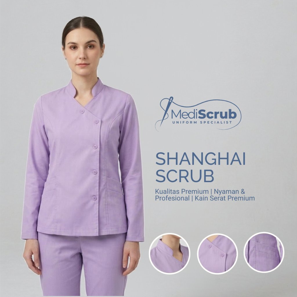 MediScrub - Scrub Suit Shanghai Lengan Panjang Bahan Toyobo Premium / Baju Medis Perawat Dokter