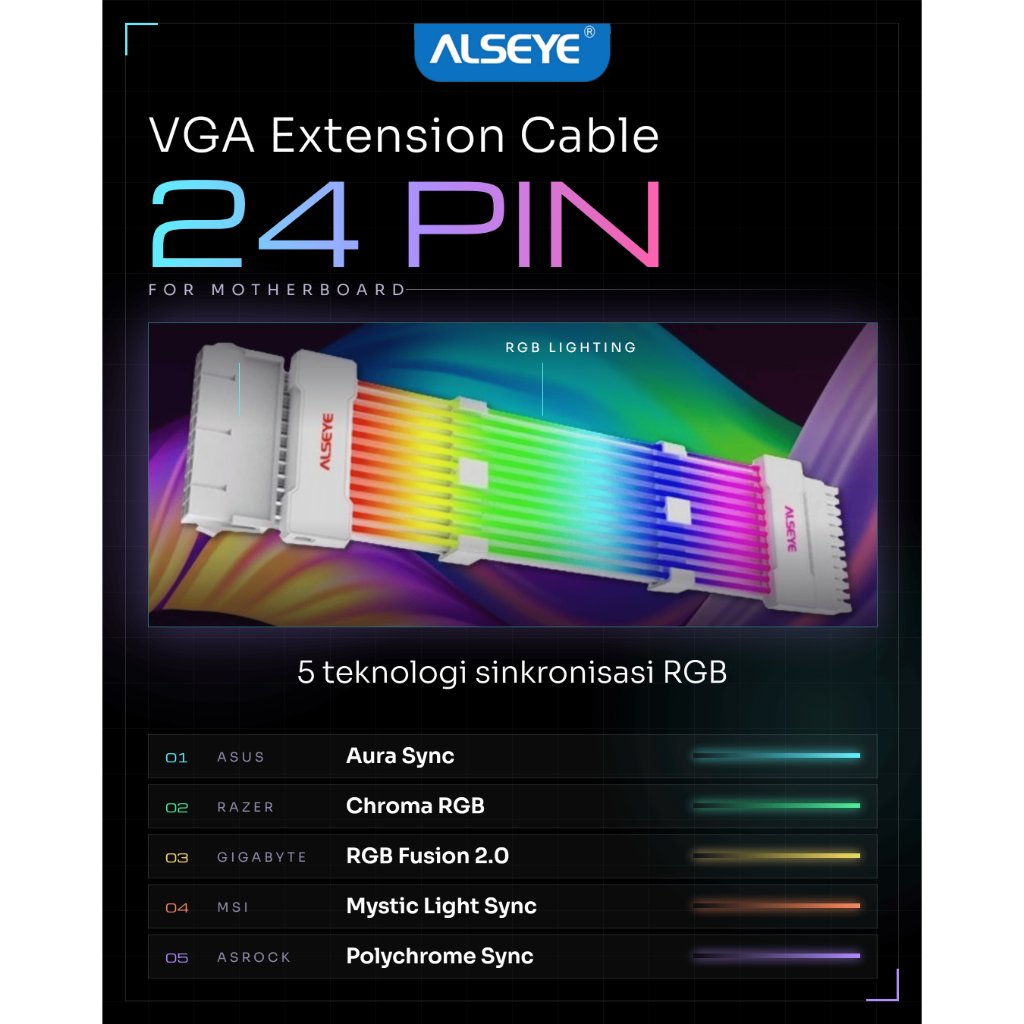 ALSEYE Extension Cable ARGB PCIE VGA Card 24 PIN ARGB