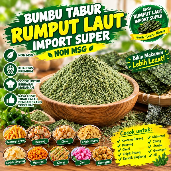 Bumbu Tabur Rasa Rumput Laut Import Super Non MSG 50Gr Bubuk Tabur Rumput Laut Import Super Non MSG 