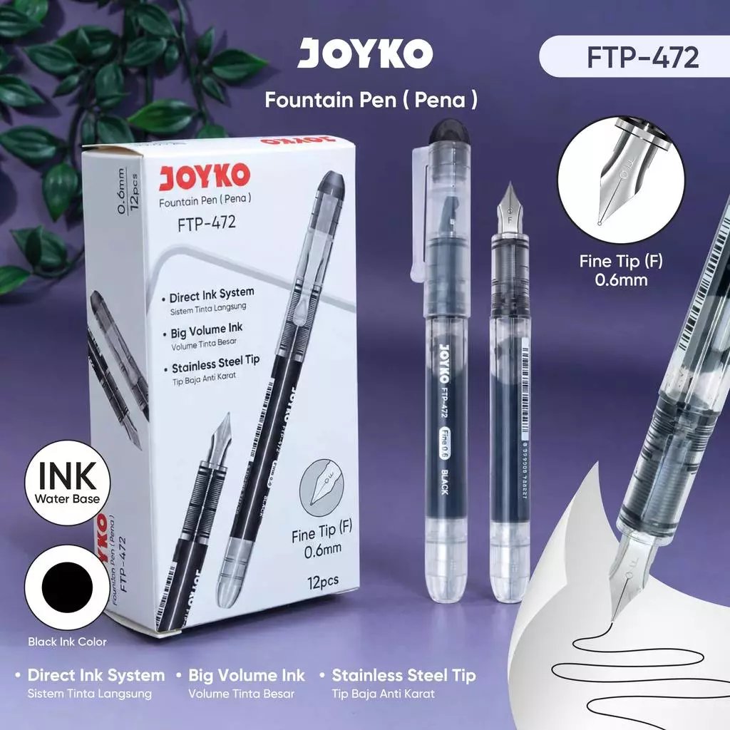 JOYKO Fountain Pen Pulpen 1 Pack FTP-472 0.6mm Isi 12 Pcs