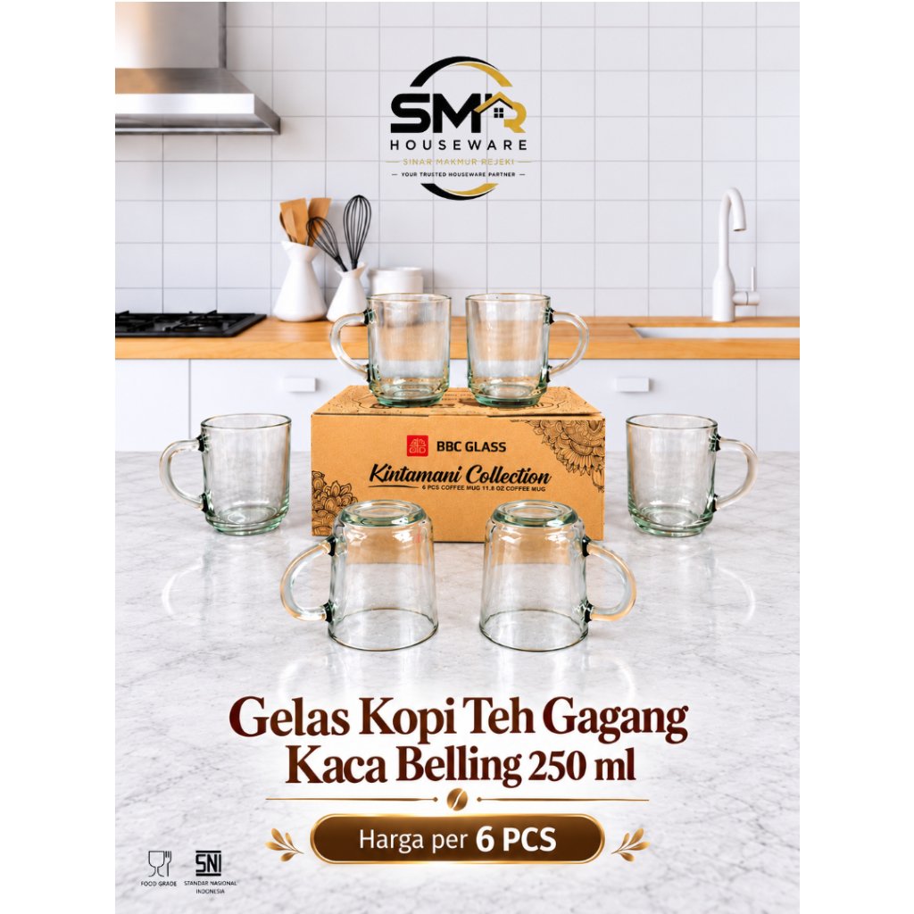 GELAS KOPI / TEH GAGANG 250ML BBC 255 | GELAS KOPI KACA BELING