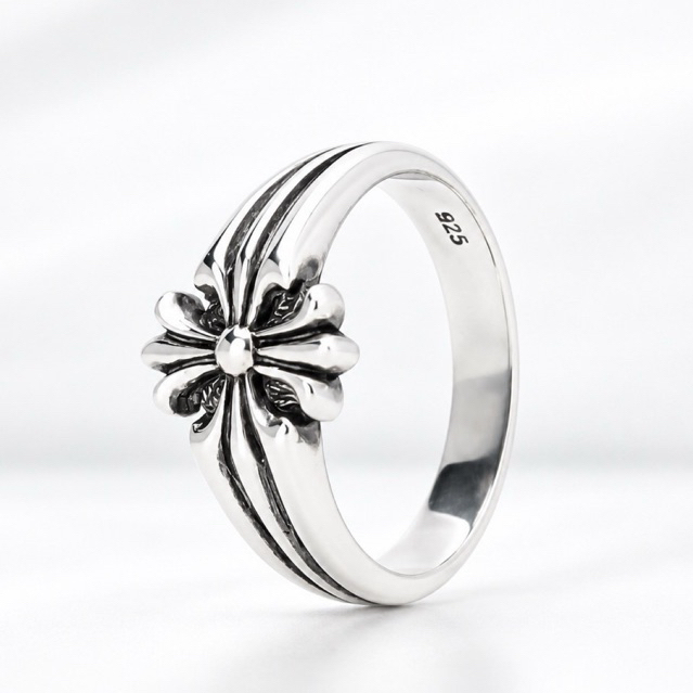 Cincin Pria Perak Asli 925 - Model Vintage Flower Ring Sterling Silver S925