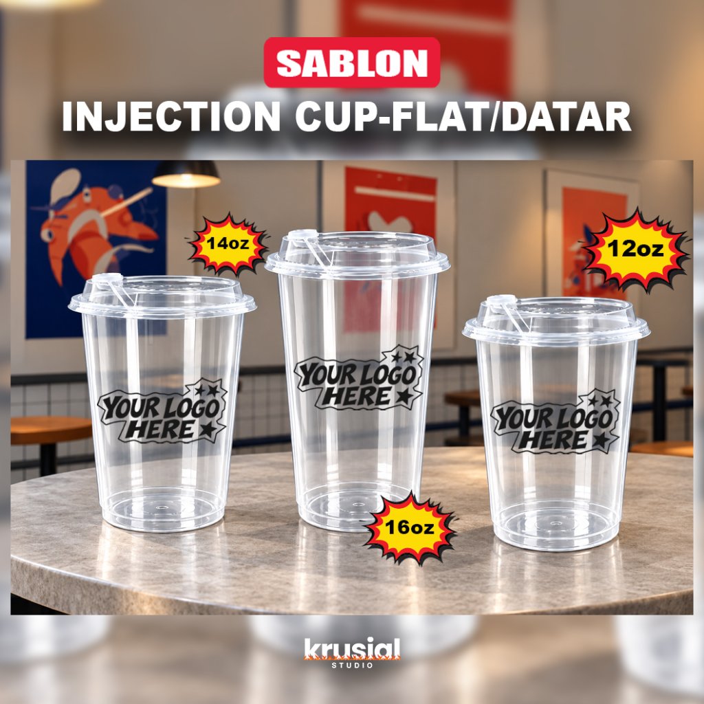 Sablonc cup Injection 14/16 Oz Custom Cup/Gelas Injection Tebal Anti tumpah-Custom logo