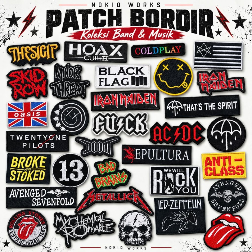 Patch Bordir Band Rock Metal Punk Musik Metallica Nirvana ACDC Slipknot Iron Maiden Emblem Jaket Tas