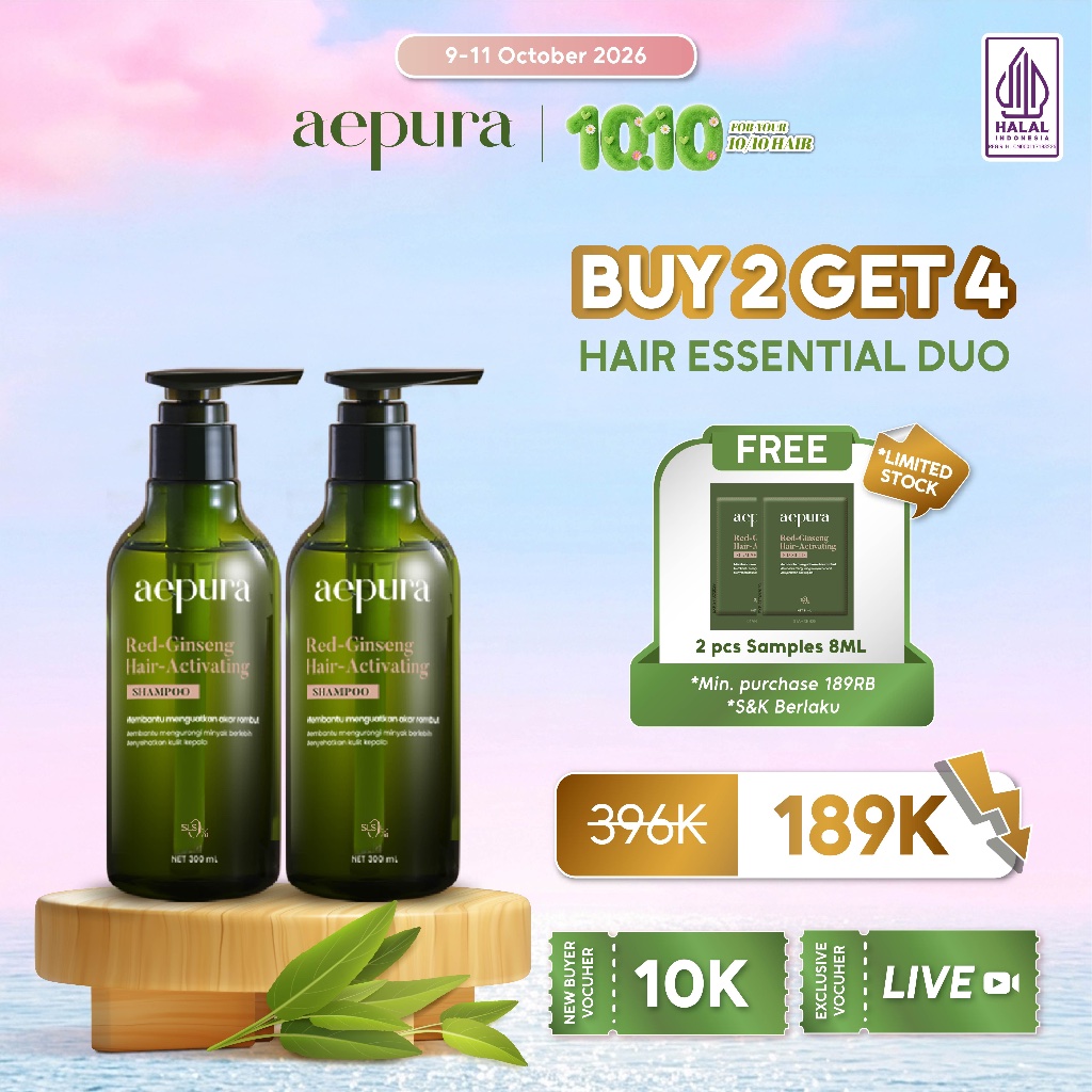 aepura Red-Ginseng Hair Activating Shampoo 300ml - 2pcs - Memperkuat Akar Rambut Mempercepat Pertumbuhan Menutrisi Rambut Perawatan Ginseng Korea Sampo Herbal Natural