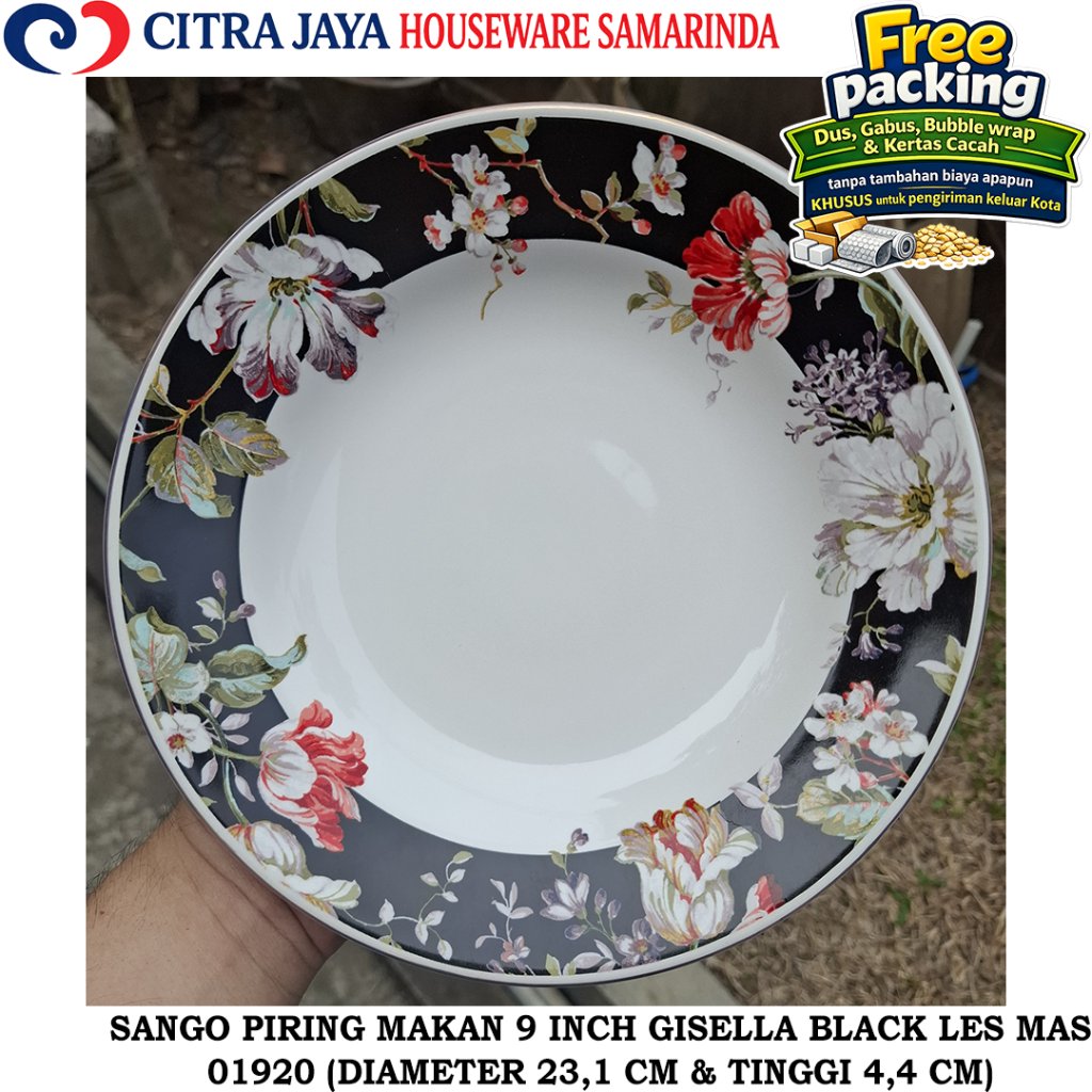 Piring MAKAN 9 INCH (6 PCS / 1 LUSIN) SANGO 01920 MOTIF GISELLA BLACK KERAMIK