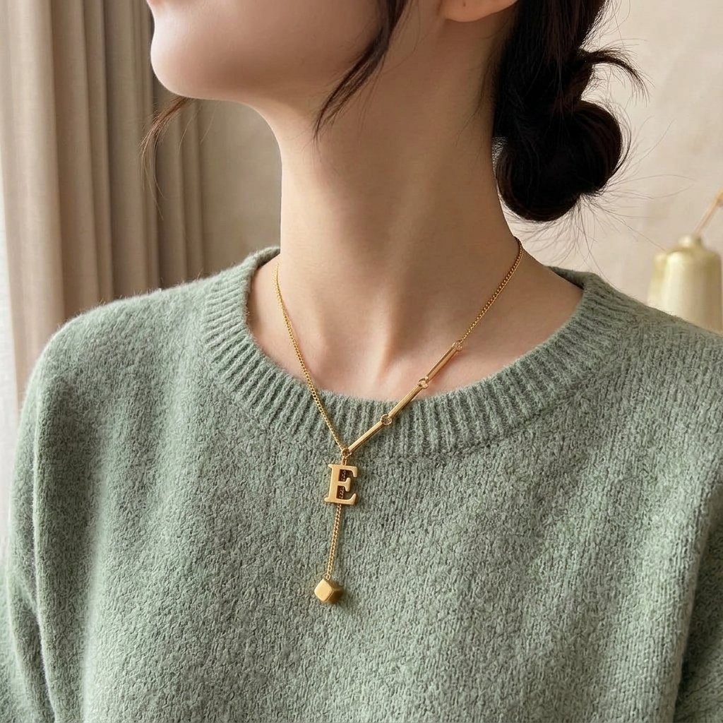Kalung Titanium Rantai Liontin Huruf E Aksesoris Harian Wanita Awandini Jewelry