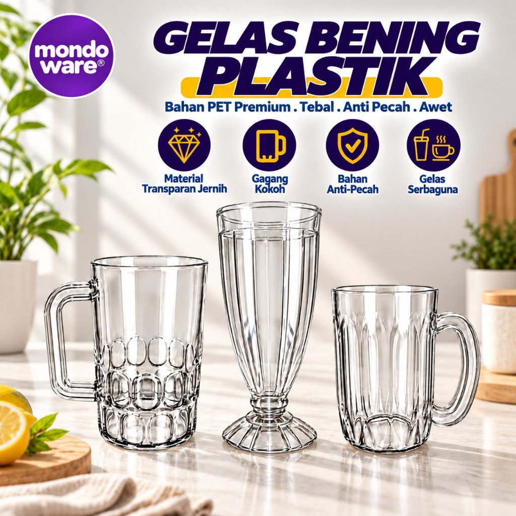 MONDOWARE (Serang) | Gelas Bening Plastik - Gelas Kopi - Gelas Anti Pecah - Gelas Kaca Palsu - Cangk