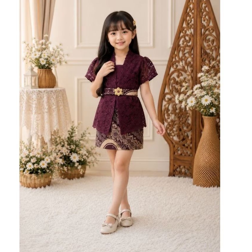 Setelan baju kebaya bayi dan anak kutubaru kebaya bali lengan pendek rok batik span