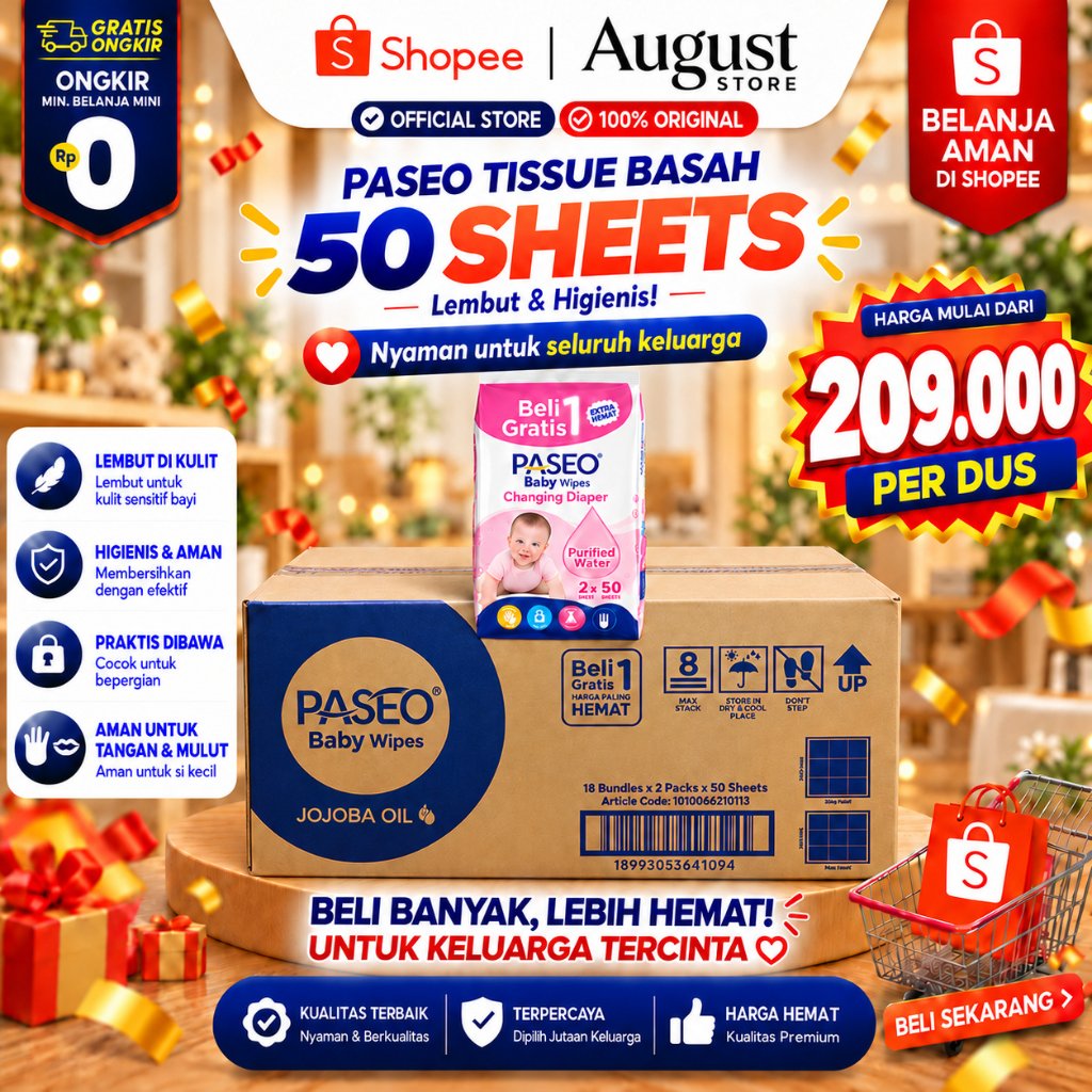 [1 DUS] Tissue Paseo Baby Wipes Isi 50 Sheets / 2 PACK/ Tissue Basah / Tissue Paseo Jojoba / Tissue 