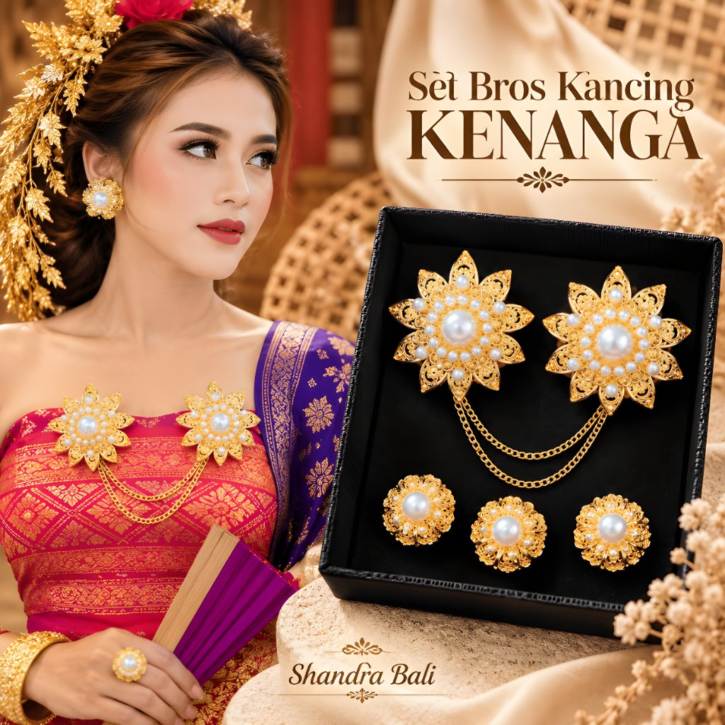 Shandra Bali - Set Bros Kancing Peniti Model Bunga Kenanga Alpaka Warna  Emas dan Perak Bali untuk s