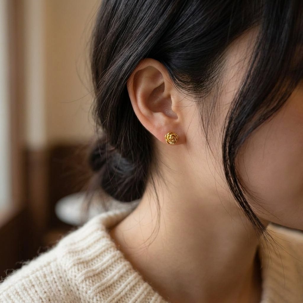 Anting Tindik Mawar Rosali Anting Bunga Cantik untuk Wanita Bahan Titanium Loxla Jewelry