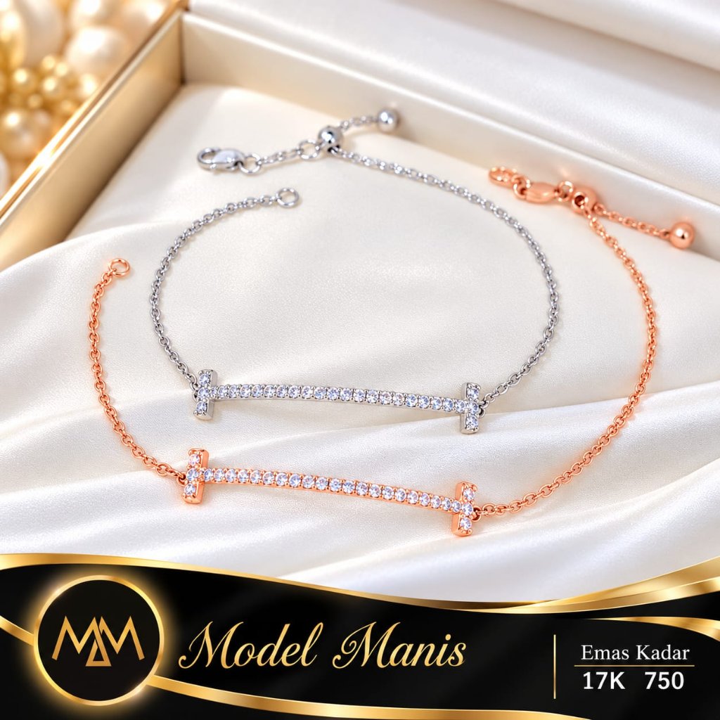 Model Manis Gold - Gelang Serut Listring Putih Rosegold - Emas 17k  750