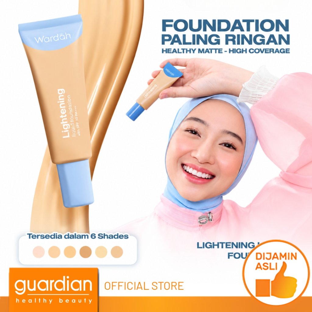 Wardah Lightening Liquid Foundation 25ml - Base Makeup dengan Skin-Like to High Coverage yang Mengan
