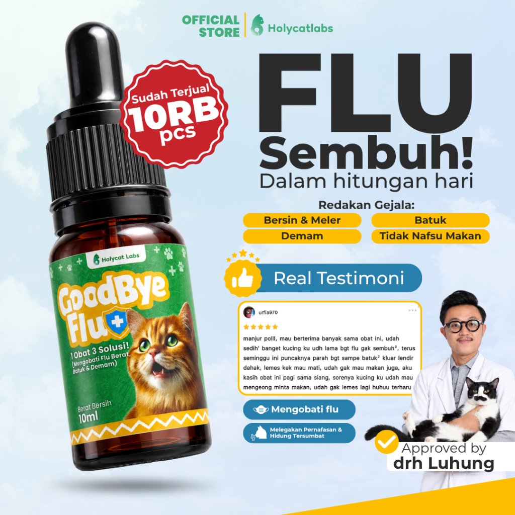 Holycatlabs obat flu pilek demam batuk 3 in 1 buat kucing kitten dewasa ampuh