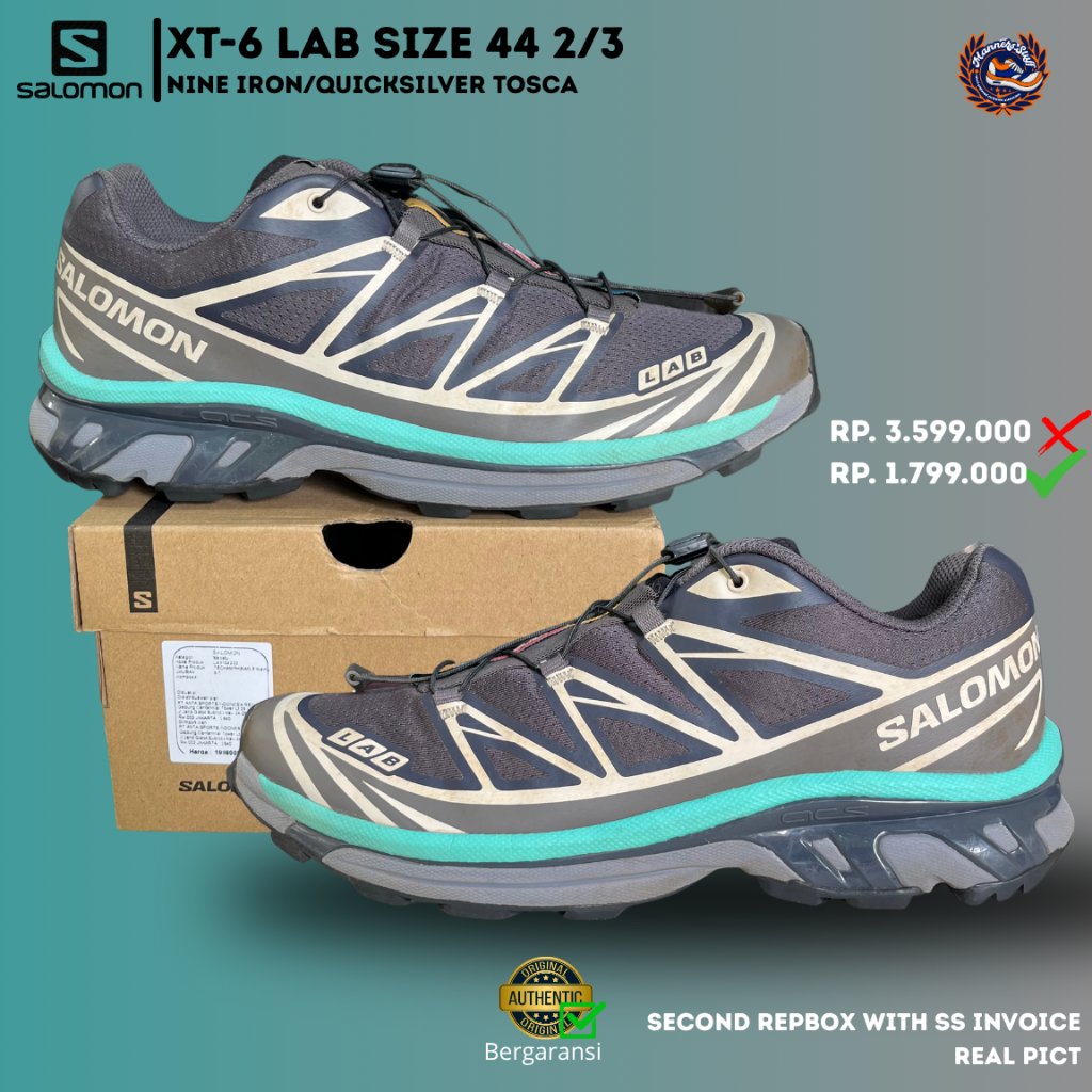 Sepatu Salomon XT-6 Nine Iron Quicksilver Tosca Size 44 2/3 Scnd Original Sneakers