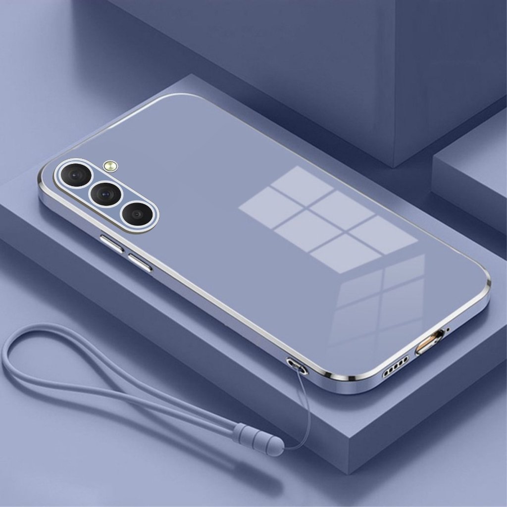 Case Samsung A14 4G Plating Softcase Silicone Square Frame Case Free Tali Strap