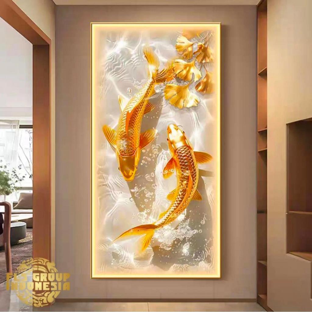 Painting LED _ Golden Ginko Koi's _ Frame Gold + Remote