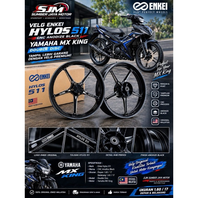 Velg Enkei Hylos 511 Cnc Anodize Black Yamaha MX KING Double Disc Original Hylos Malaysia