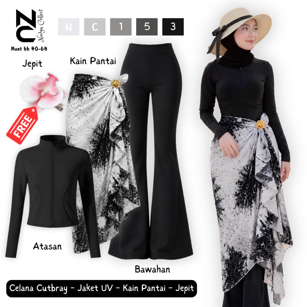 One Set Pantai [ Cutbray, Kain Pantai, Jaket UV, Free Jepit Orchid] Outfit Pantai Kekinian Wanita - 