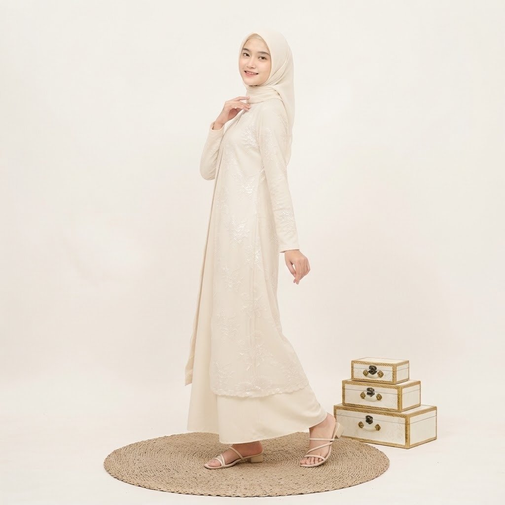 Gamis Rompi Brukat Perempuan Remaja Bahan Jersey