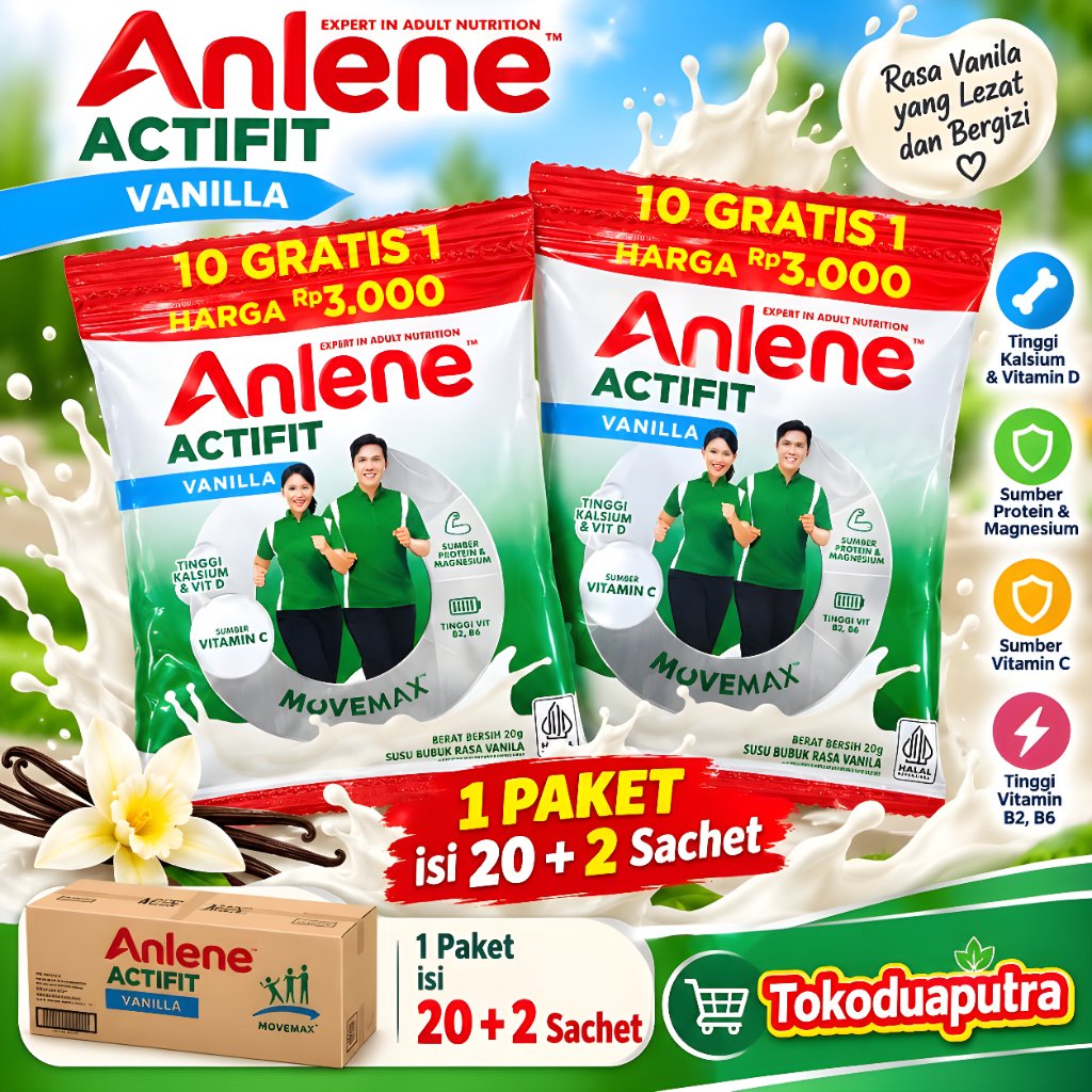 Susu Anlene Actifit Vanilla Sachet 20 Gr X 20 + 2 sachet / Susu Anlene actifivit Vanilla Sachet