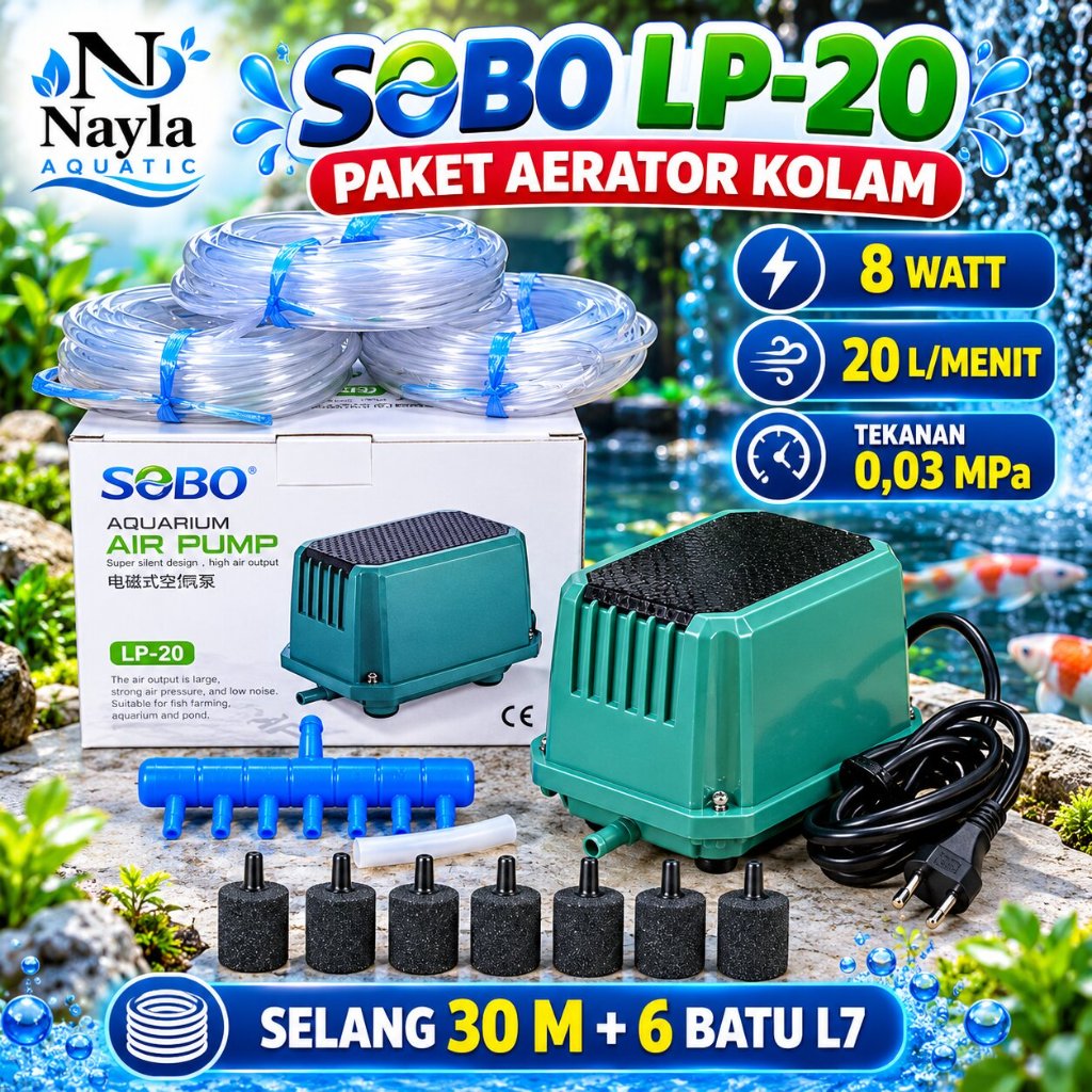 PAKET AERATOR KOLAM ikan SOBO LP-20 / YAMANO LP-20. AERATOR UNTUK TERNAK BUDIDAYA IKAN