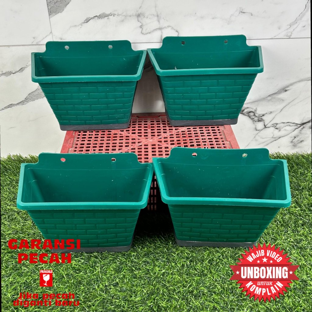 ( 6 pcs ) Pot Dinding/ Pot Tembok Hijau Tosca/ Pot Persegi WD