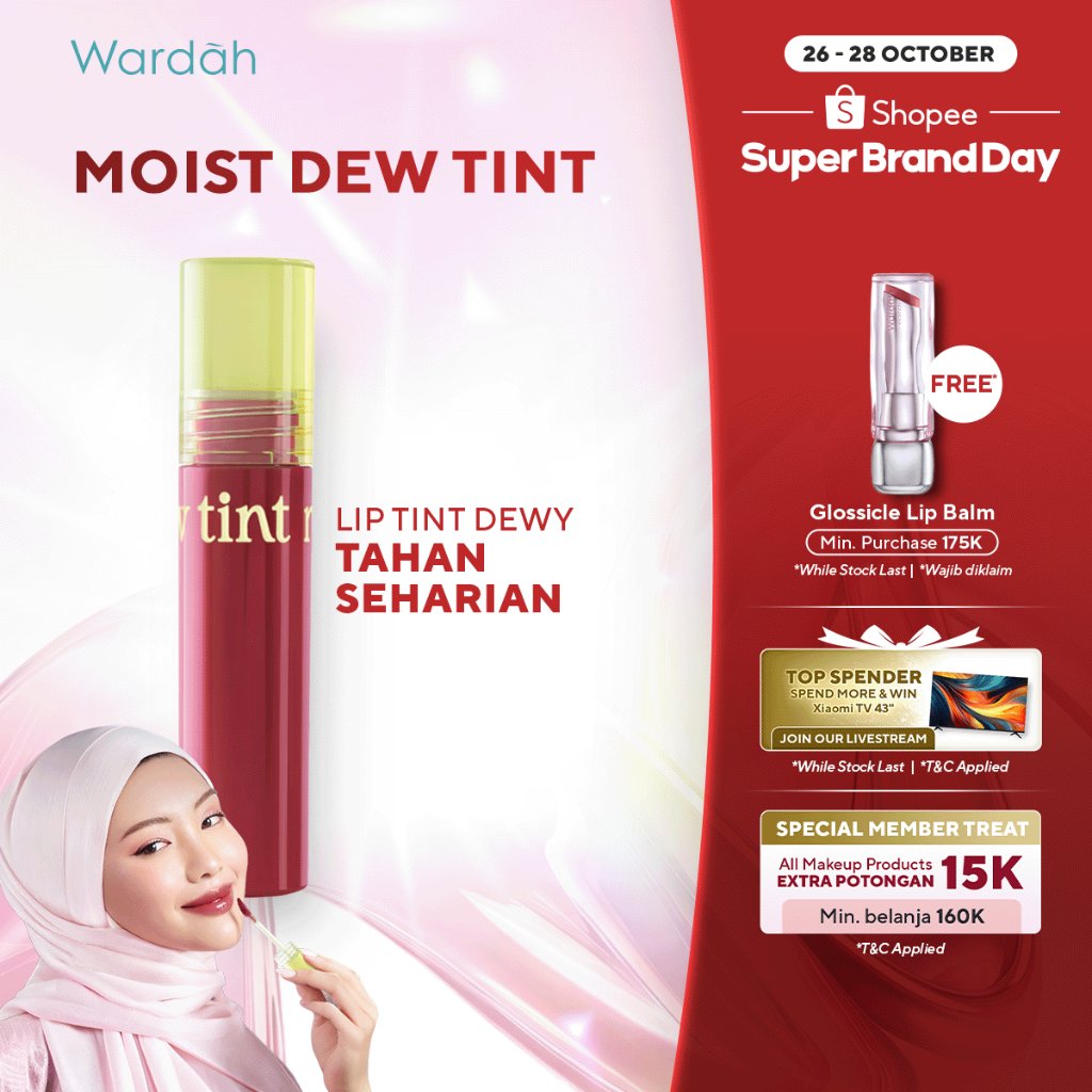 WARDAH Lip Tint Moist Dew Tint 3 g - Bibir Lembab - Tahan 24 Jam - Liptint Lip Stain Lipgloss Lip Ma