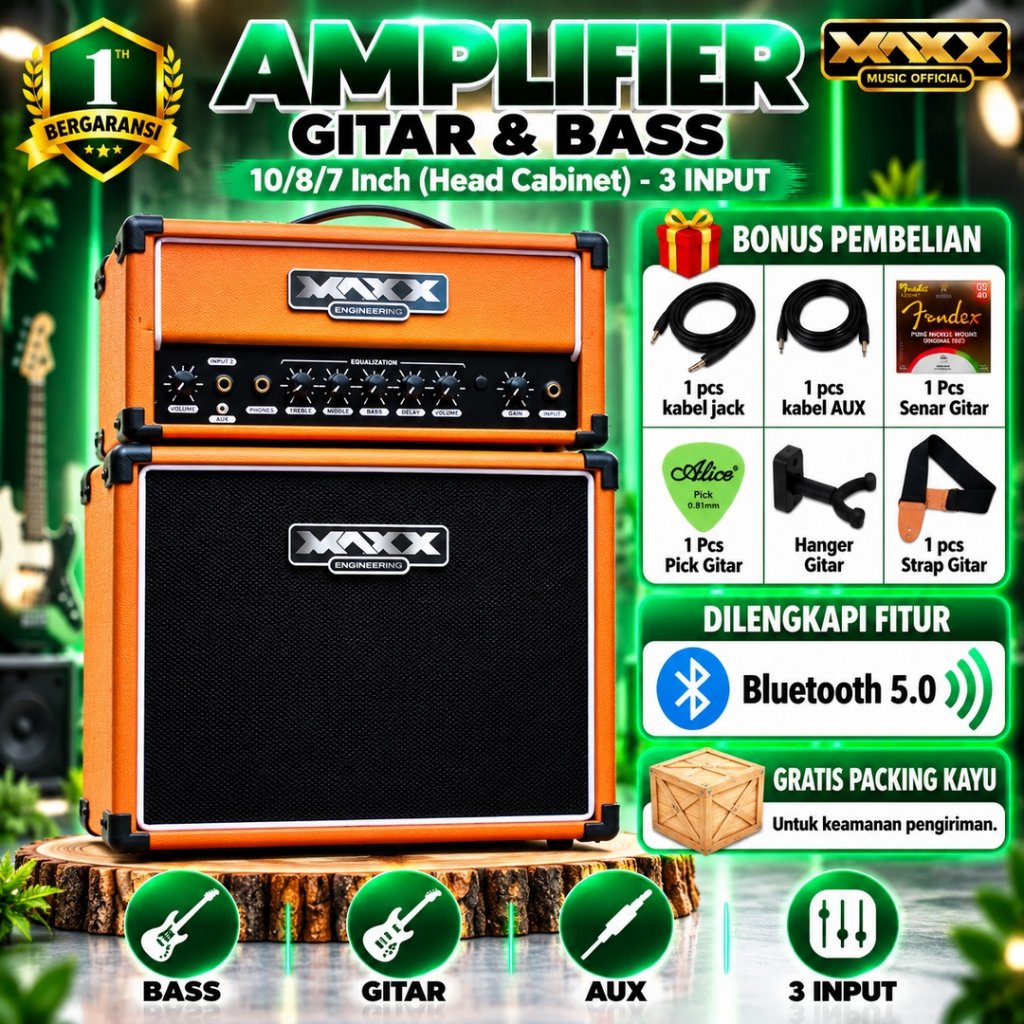 Ampli gitar & bass Original bass 10 inch 8 inch 7 Inch bluetooth 3 input head cabinet bisa untuk kar