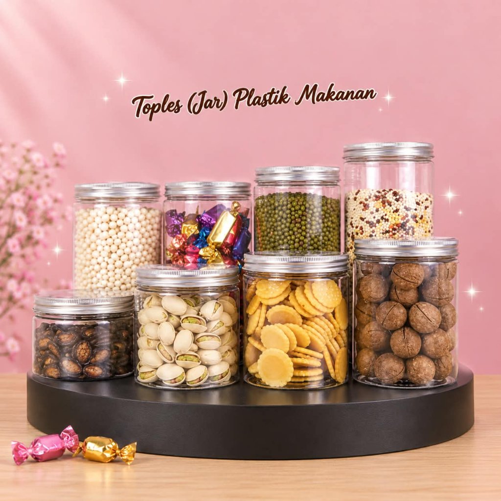 Botol Toples Plastik Jar Tutup Aluminium 100ml 120ml 150ml 200ml 400ml 500ml 600ml Wadah Makanan Ker
